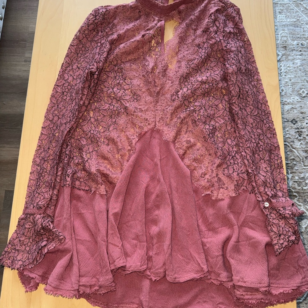 Free People Lace Blouse in Deep Rose